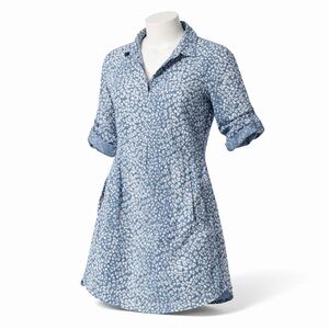 Velvet Heart Chambray Animal Print Shirt Dress Tencel Blue Size Small